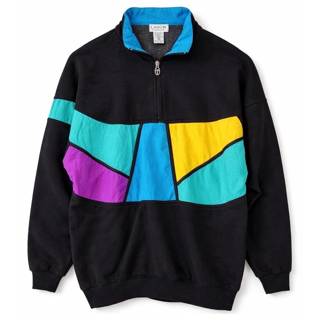 Vintage Lavon Colorblock Quarter Zip Windbreaker Mens Size M Neon Streetwear